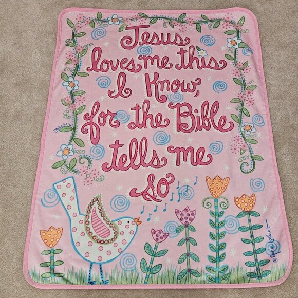 Izzy Jesus Loves Me Bible Pink Baby Blanket 30